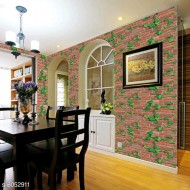 Green Leaves Brick Wall Design